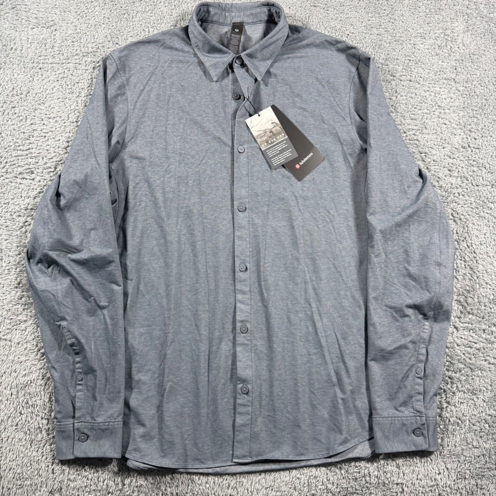 NWT Lululemon Commission Long-Sleeve Shirt Mens L Gray Wash Button Performance